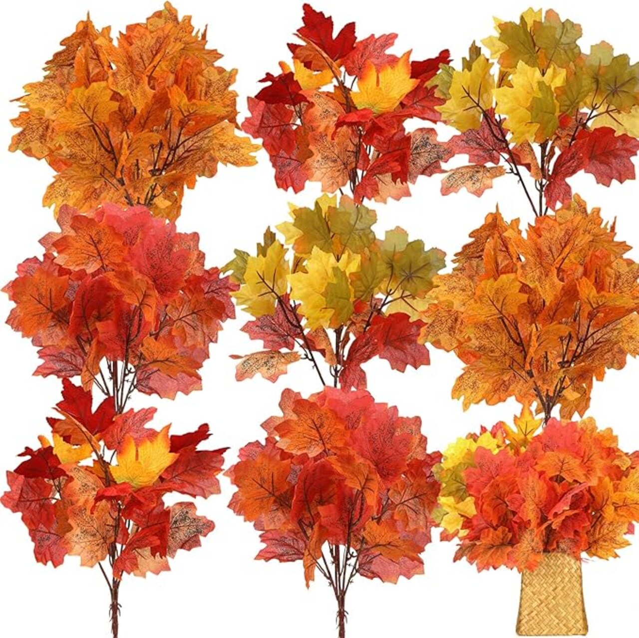 8 Pieces Artificial Maple Leaves Branches Faux Fall Fake Autumn Leaves for Thanksgiving Table Centerpieces Decoration (Novelty Style)